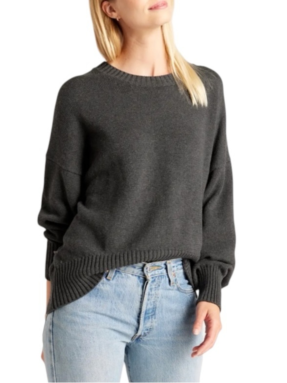 Quince NWT Organic Cotton Boyfriend Crewneck Sweater Sz Small in Charcoal